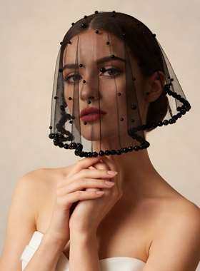 曼真优雅复古头饰珍珠面纱 婚礼舞会晚宴酒会百搭遮面配饰VA10-B