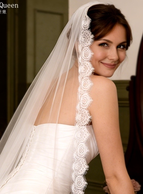 曼真新款软蕾丝睫毛边新娘头纱 温柔时尚百搭婚礼结婚头纱V318