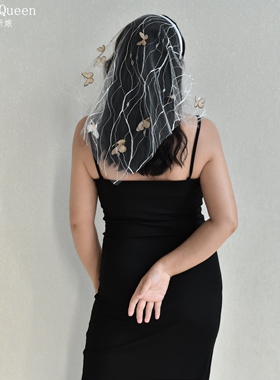 曼真发箍款头巾头纱蝴蝶网纱头饰森系户外拍照礼服配饰造型M184A