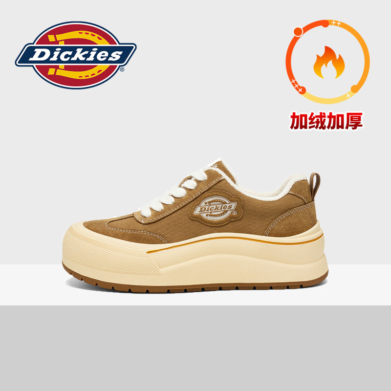 Dickies厚底休闲鞋女2026新款冬季加绒加厚松糕鞋运动风增高板鞋