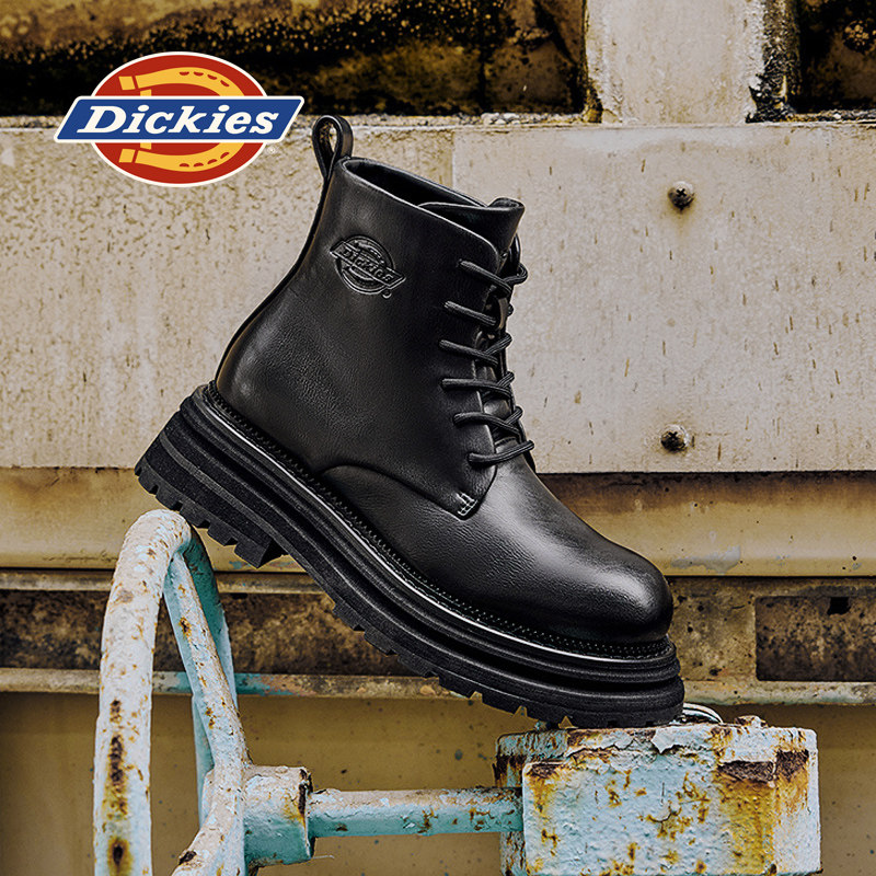 Dickies马丁靴男2025新款秋冬加绒保暖黑色皮靴男款增高厚底靴子
