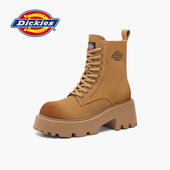 Dickies马丁靴女2025秋冬真皮单靴厚底增高靴子女加绒保暖工装 靴