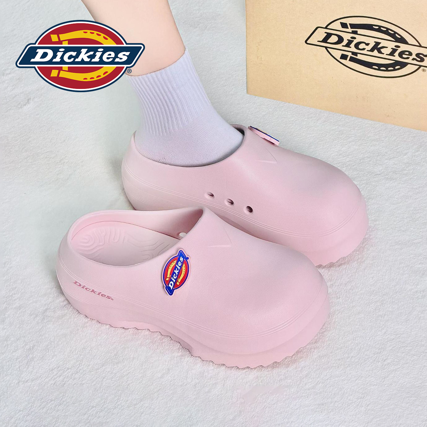 Dickies粉色包头拖女款2026秋季新款外穿厚底增高半拖鞋凉拖凉鞋