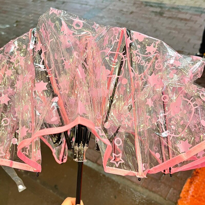 雨伞女生高颜值凯蒂猫透明长柄