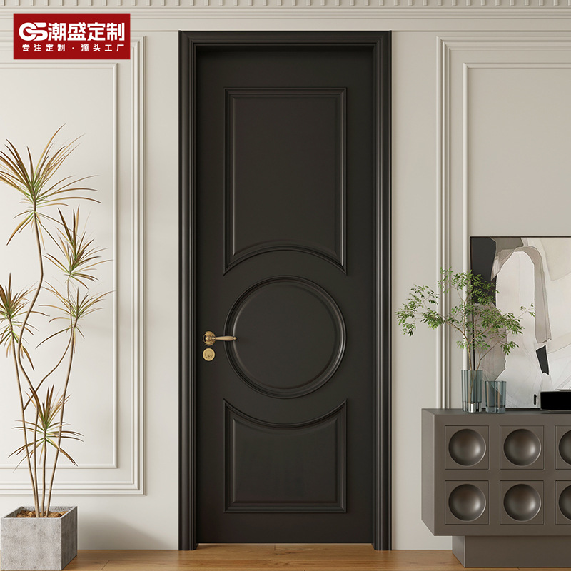 定制复古卧室烤漆门房间实木门平开室内门黑色扣线法式网红套装门