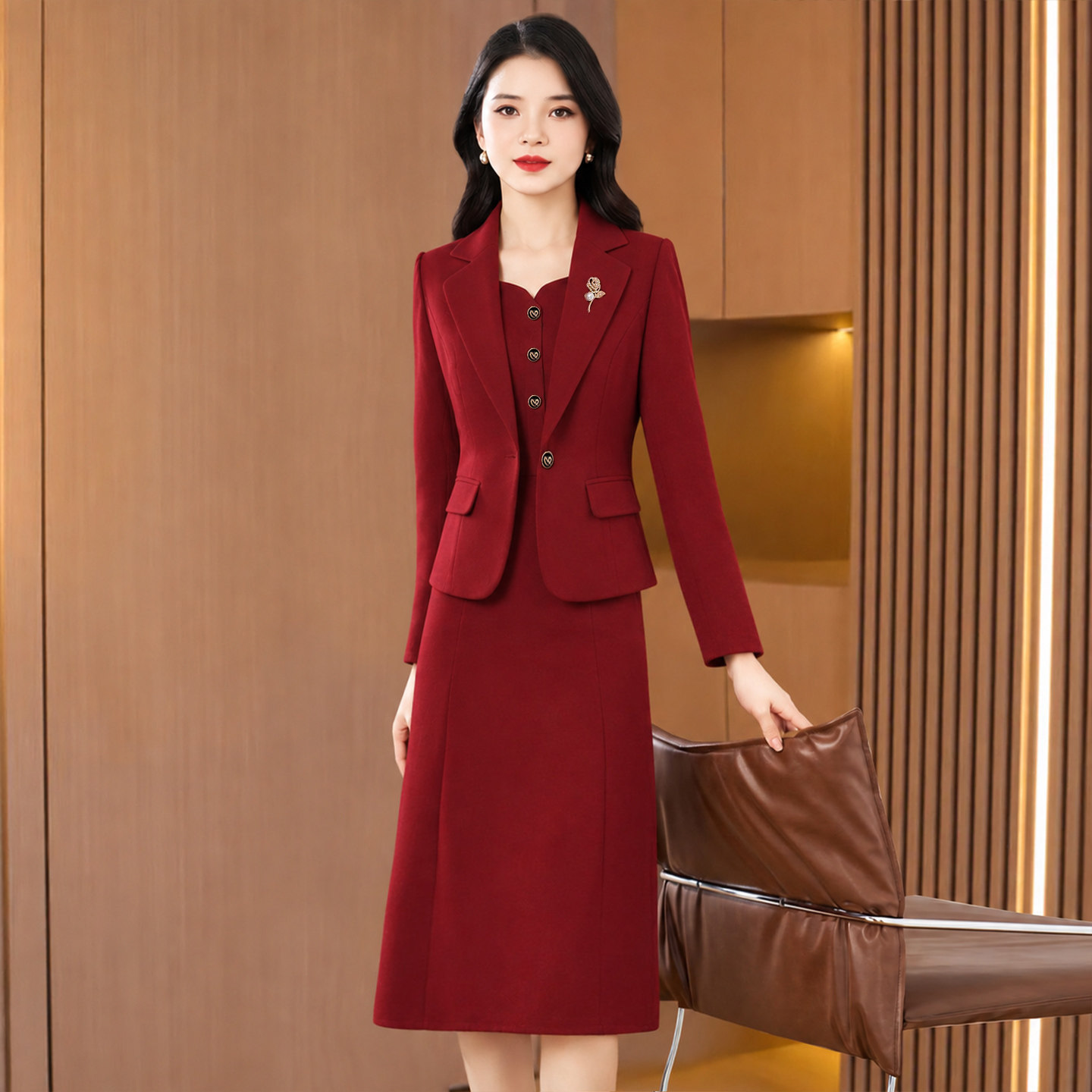 喜婆婆婚宴装平时可穿春秋年轻妈妈结婚礼服连衣裙子小香风套装裙