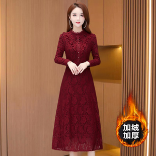 喜婆婆婚宴装冬天加绒加厚连衣裙女结婚长辈喜妈妈礼服高级感旗袍