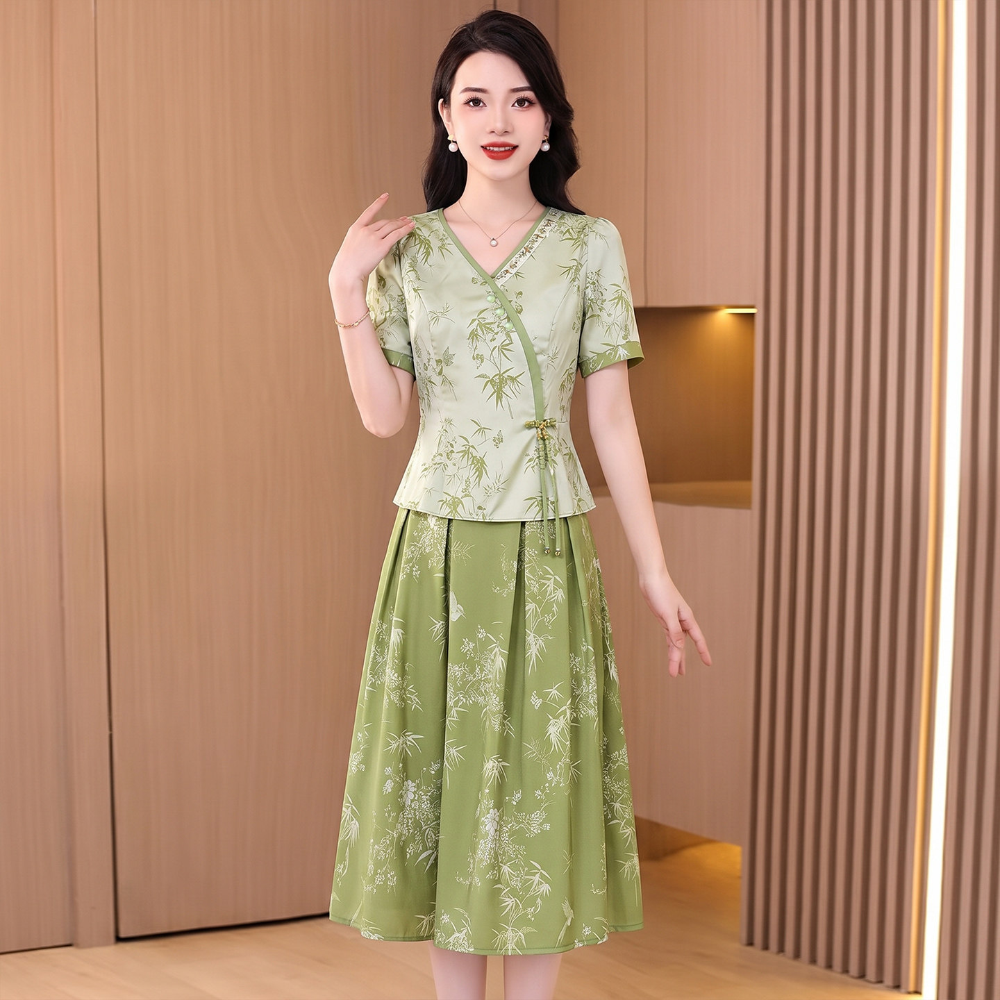 中国风旗袍连衣裙女2026夏季妈妈气质高端雪纺唐装两件套装十三行