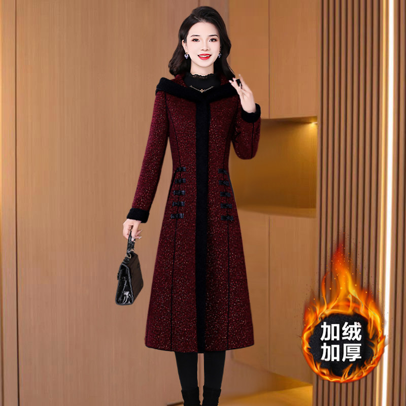 喜妈妈双面毛呢大衣外套女秋冬高级感贵夫人品牌长款风衣加绒加厚