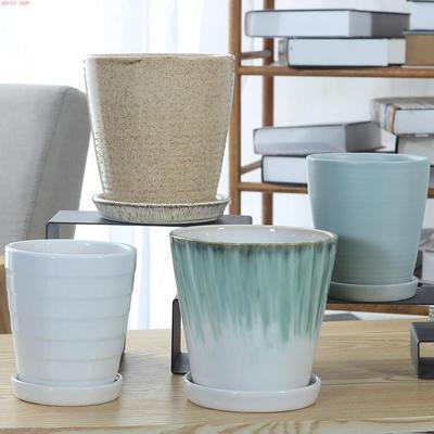 flowerpot ceramic simple large indoor plant pot with tray跨