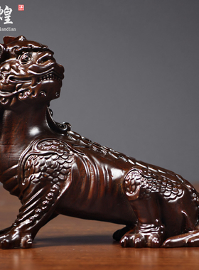 木雕神兽谛听摆件实木地藏王坐骑