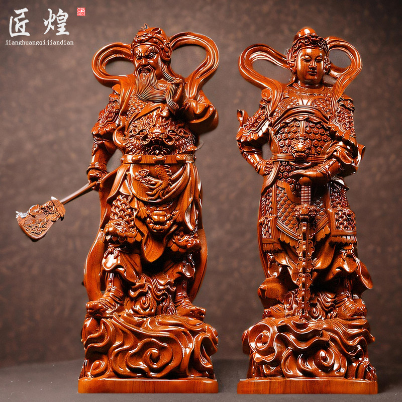 花梨木雕伽蓝韦陀佛像摆件韦驮关公菩萨左右护法家居寺庙佛堂摆设