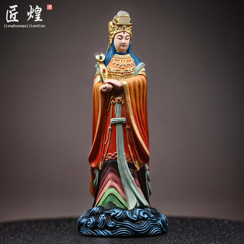 实木雕刻彩绘妈祖神像摆件装饰