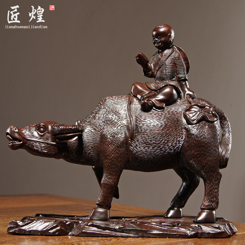 黑檀木雕牧童骑牛摆件牧牛童子