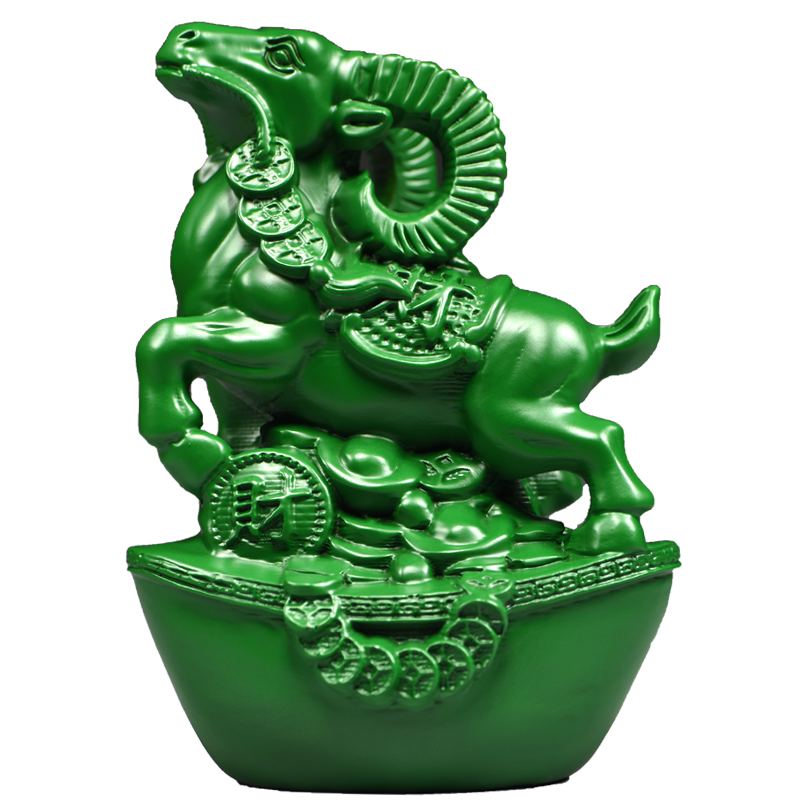 绿色木雕羊摆件生肖家居装饰礼品