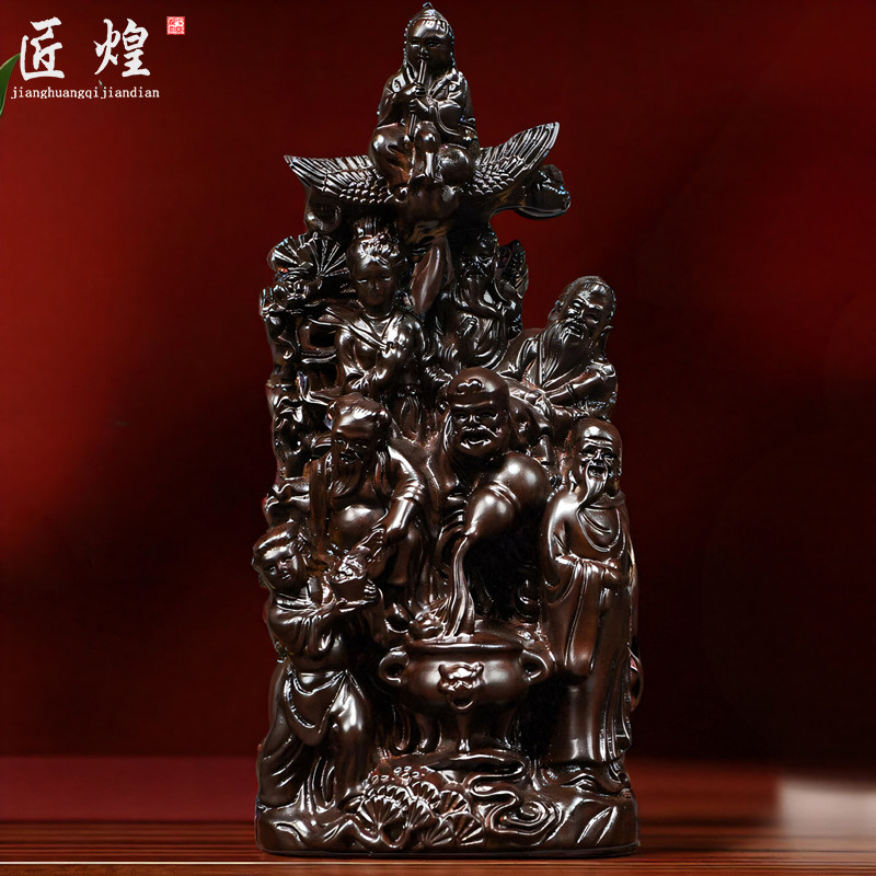 黑檀木雕八仙过海摆件实木装饰