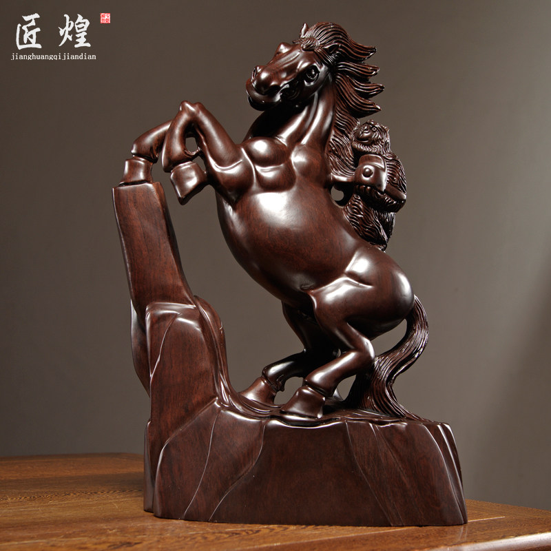 黑檀木雕马上封侯摆件实木装饰