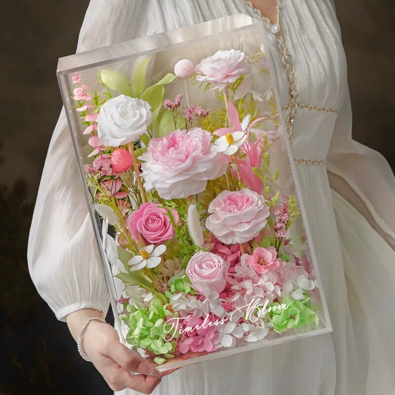 莫奈花园永生花玫瑰礼盒摆件高级真花花盒生日七夕礼物送女友闺蜜