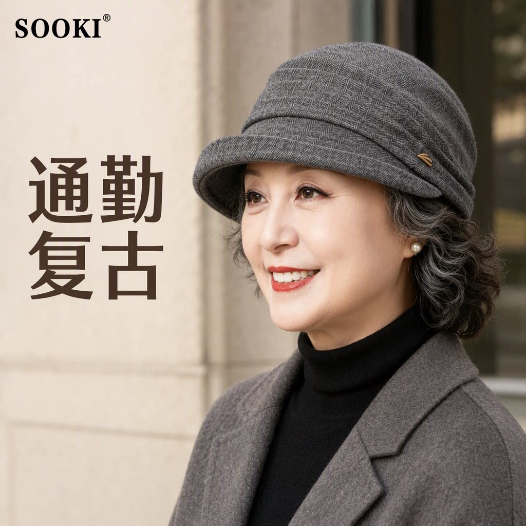 中老年人帽子妈妈女款洋气2026渔夫帽春秋四季人字纹褶皱盆帽奶奶