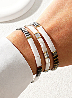 MLGM新搭配叠戴套装tila手链 高级感简约黑白搭配弹力线串珠手串