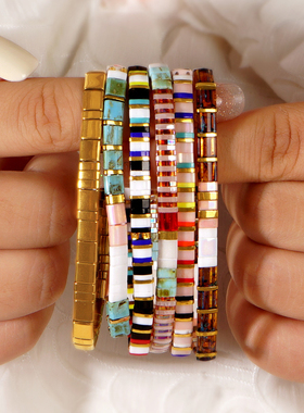 ins小众设计波西米亚风tila珠个性百搭叠戴简约手链女弹力线手串