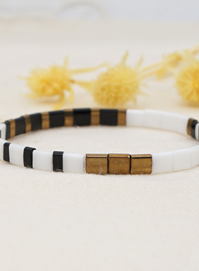 MLGM小众ins风黑白tila珠简约手链细款手串个性闺蜜手链叠戴手串