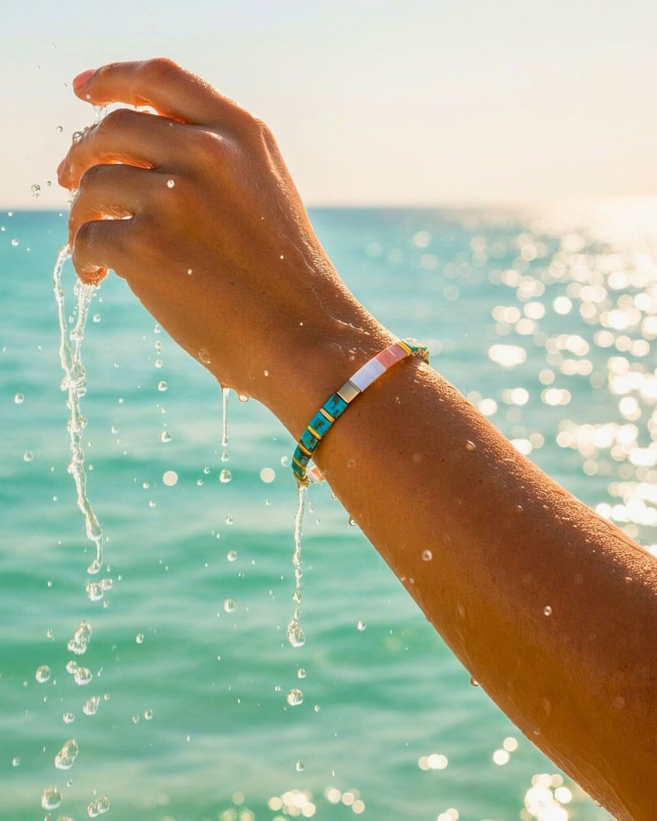 MLGM新款进口tila光面玻璃珠手链手串个性男女简约时尚百搭手饰链