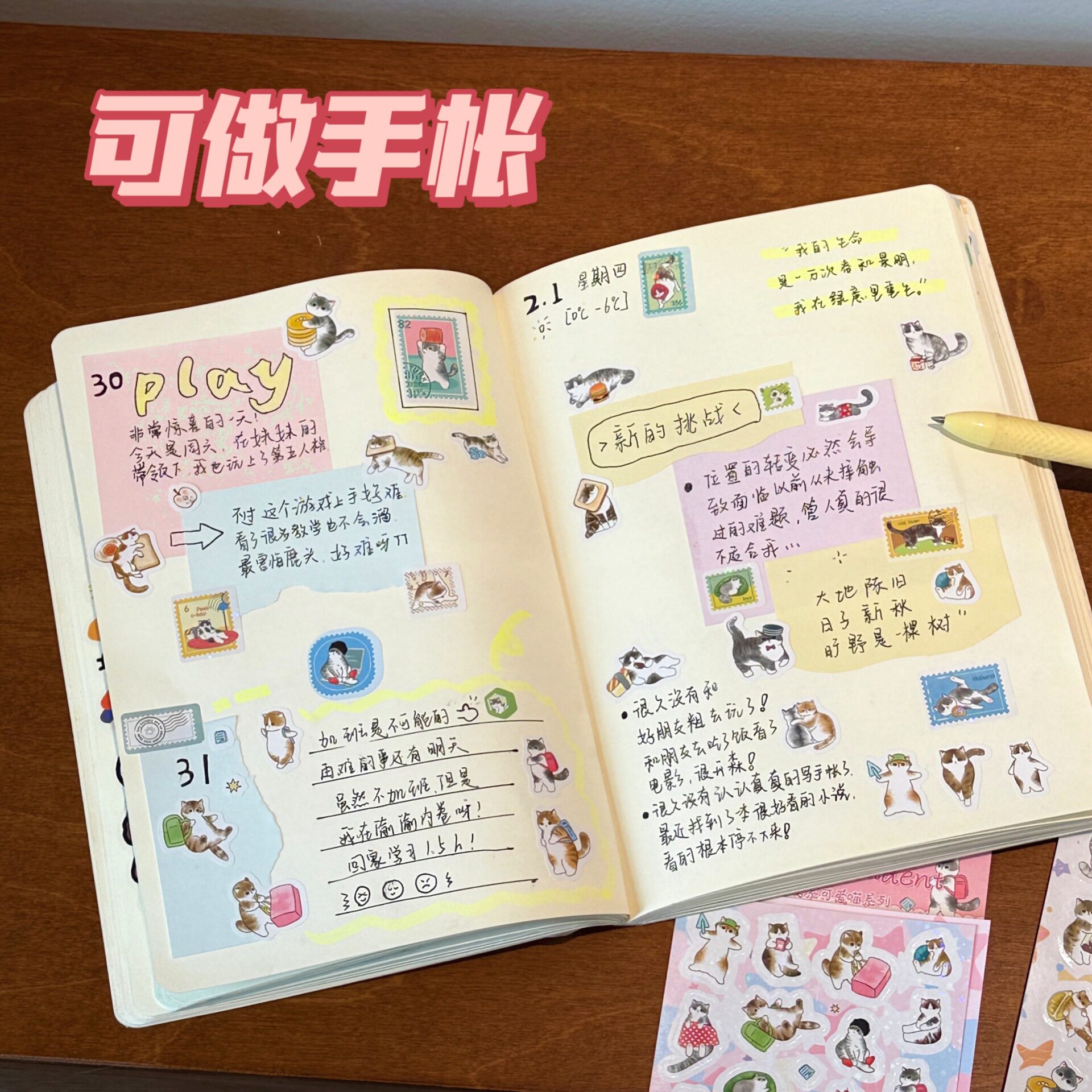 价新款窝系喵系列贴表情喵喵纸包包手帐咕卡素材异型切膜小贴画