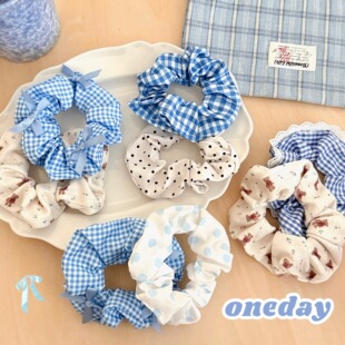 校园时尚夏日蓝色系大肠发圈套装少女头绳发饰扎马尾发绳简约气质