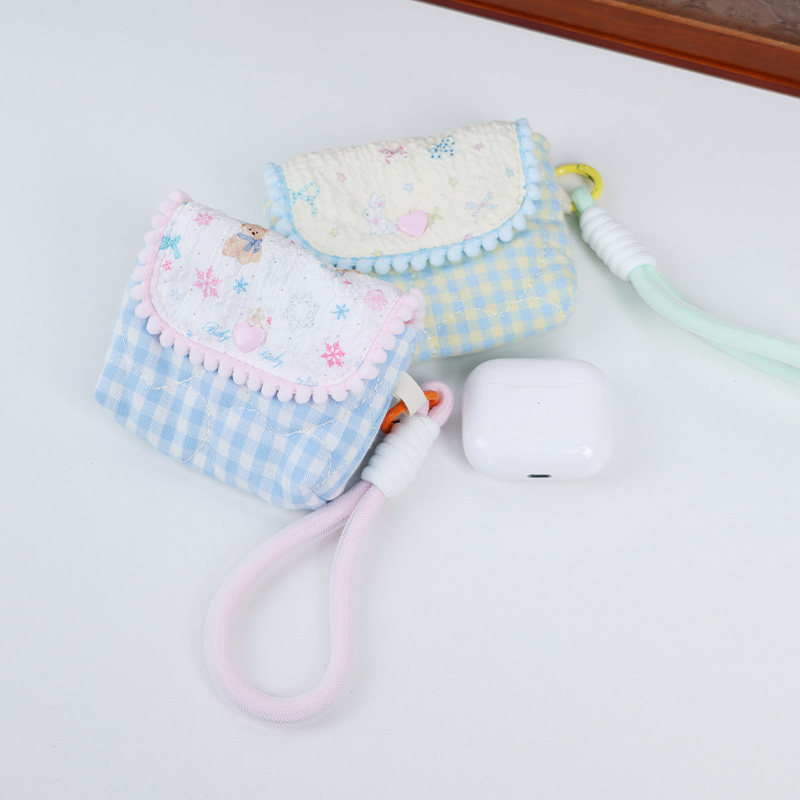 小巧卡通拼接款蓝牙耳机收纳 适用于airpords苹果蓝牙耳机华为freebuds6i 倍思联想防磕便携收纳包搭配挂绳