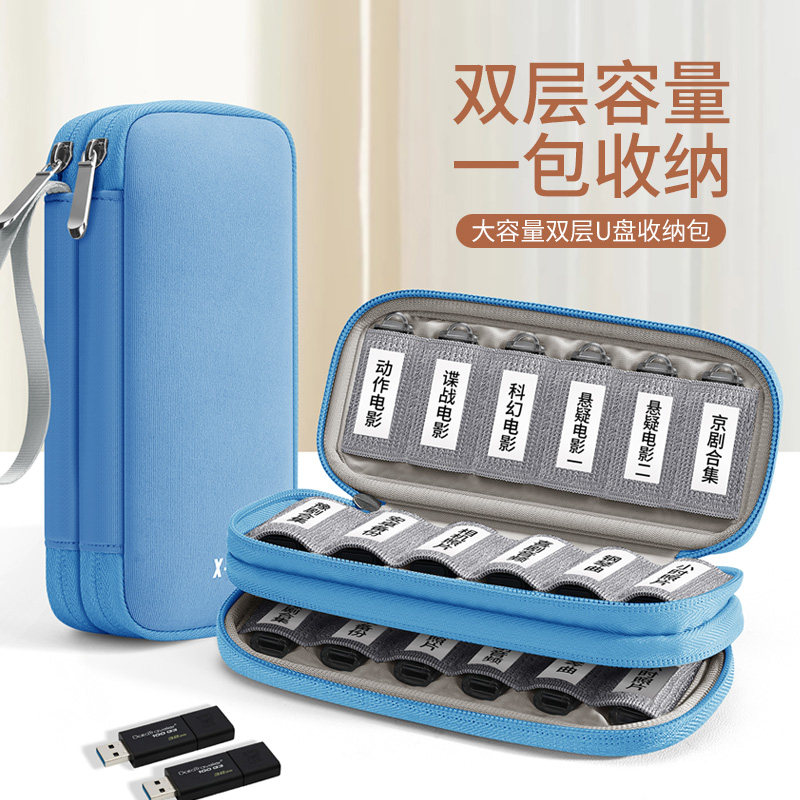 双层便携标签U盘收纳包包 24只装大容量潜水布料轻便手提款魔术贴标签优盘包包可反复粘贴U盘专用收纳包,3C数码配件,数码收纳整理包,淘宝优惠券,粉丝福利购,淘宝优惠卷