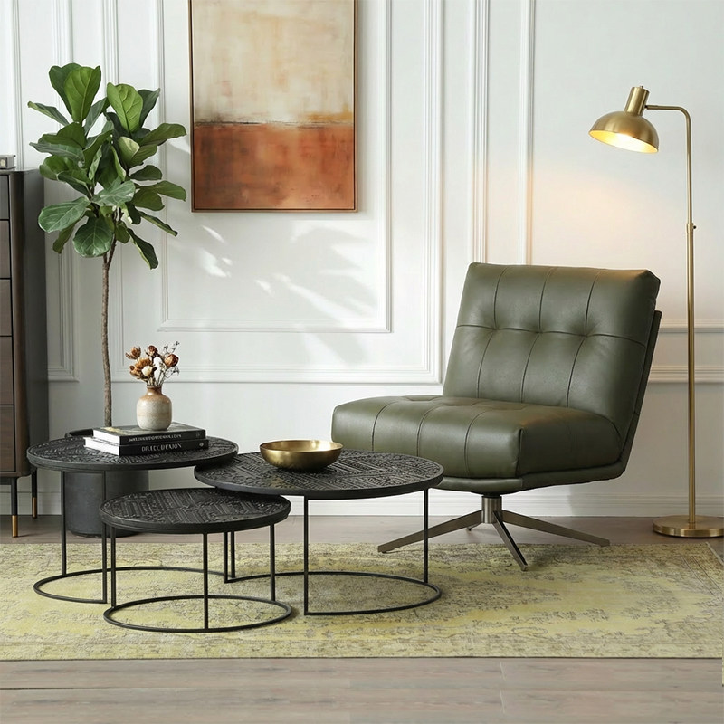 沃克包豪斯真皮旋转单人沙发椅