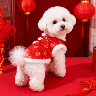 狗狗衣服喜庆金币新年唐装冬装泰迪比熊布偶小型犬小猫咪保暖棉衣