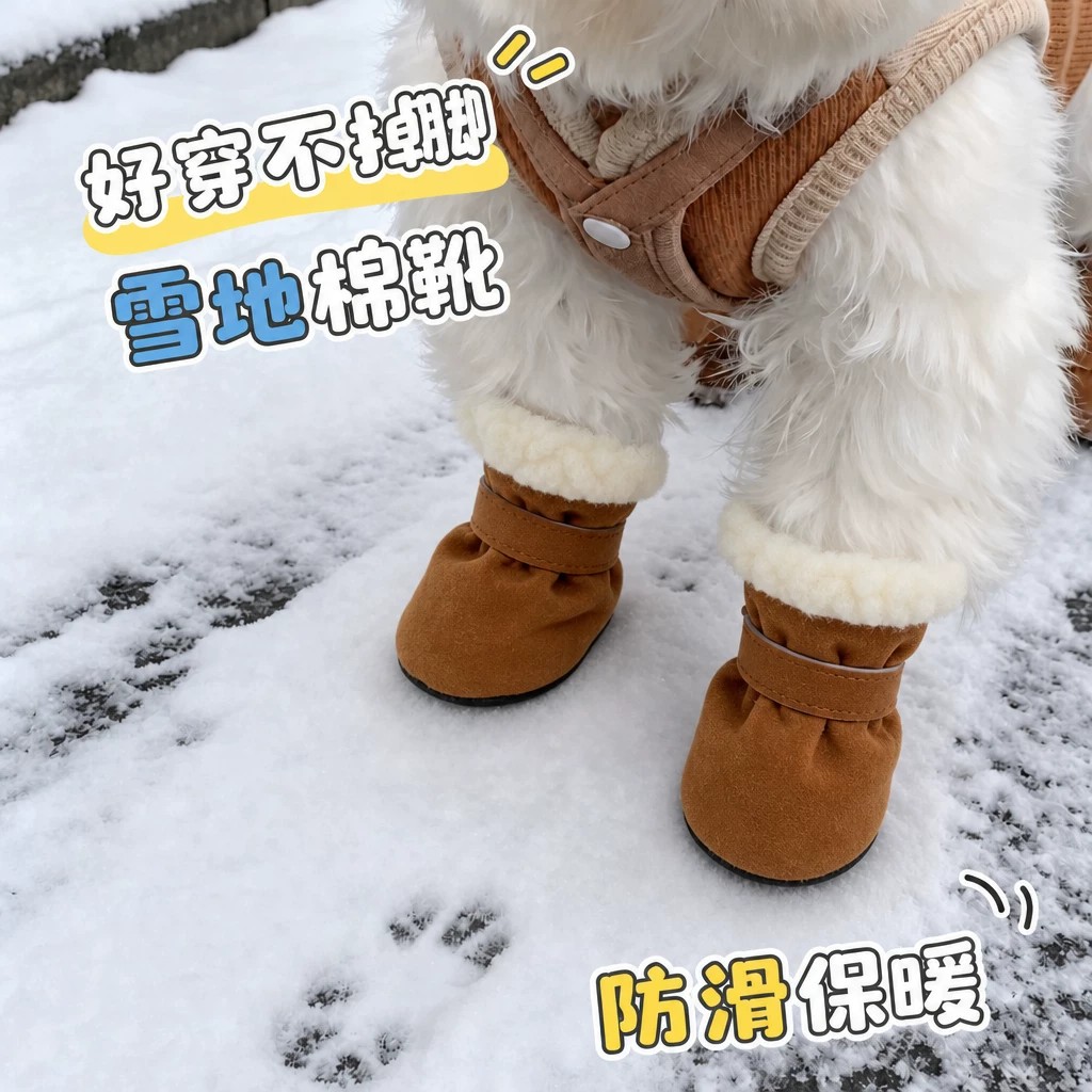 狗狗鞋子冬季加厚保暖棉鞋软底甩不掉小型犬比熊雪纳瑞宠物鞋雪地