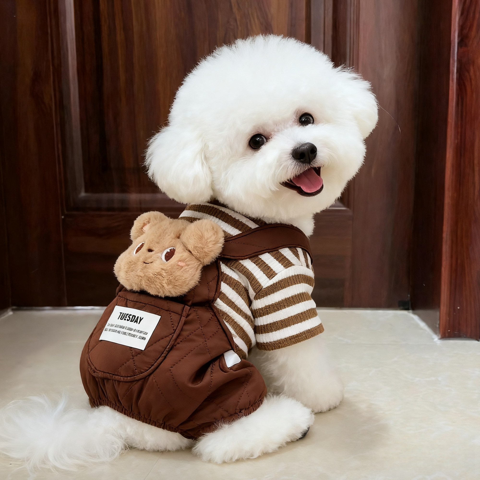 狗狗衣服秋冬装厚款可爱口袋小型犬泰迪雪纳瑞可牵引宠物四脚棉衣