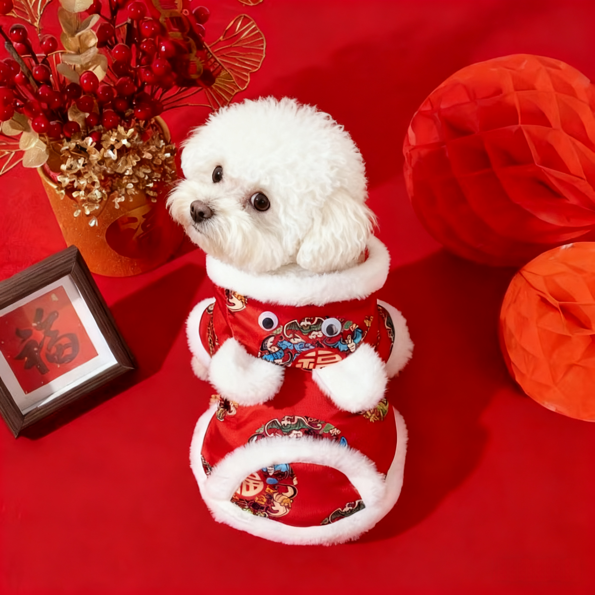 狗狗衣服冬季加厚拜年新年连帽保暖冬天过年喜庆泰迪猫咪宠物唐装