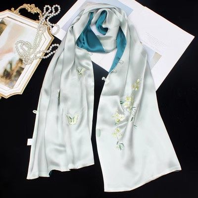 苏绣旗袍盘扣披肩真丝丝巾女喜婆婆披肩外搭苏绣桑蚕丝妈妈围巾冬