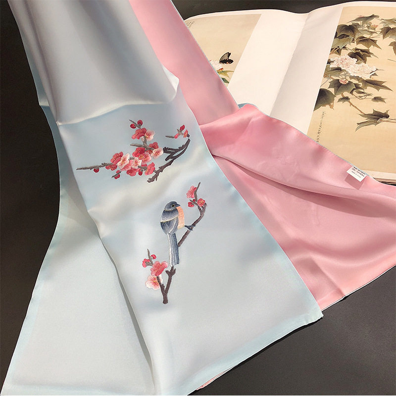 2023新款苏绣真丝围巾纯手工刺绣绣花双层桑蚕丝刺绣围巾礼品