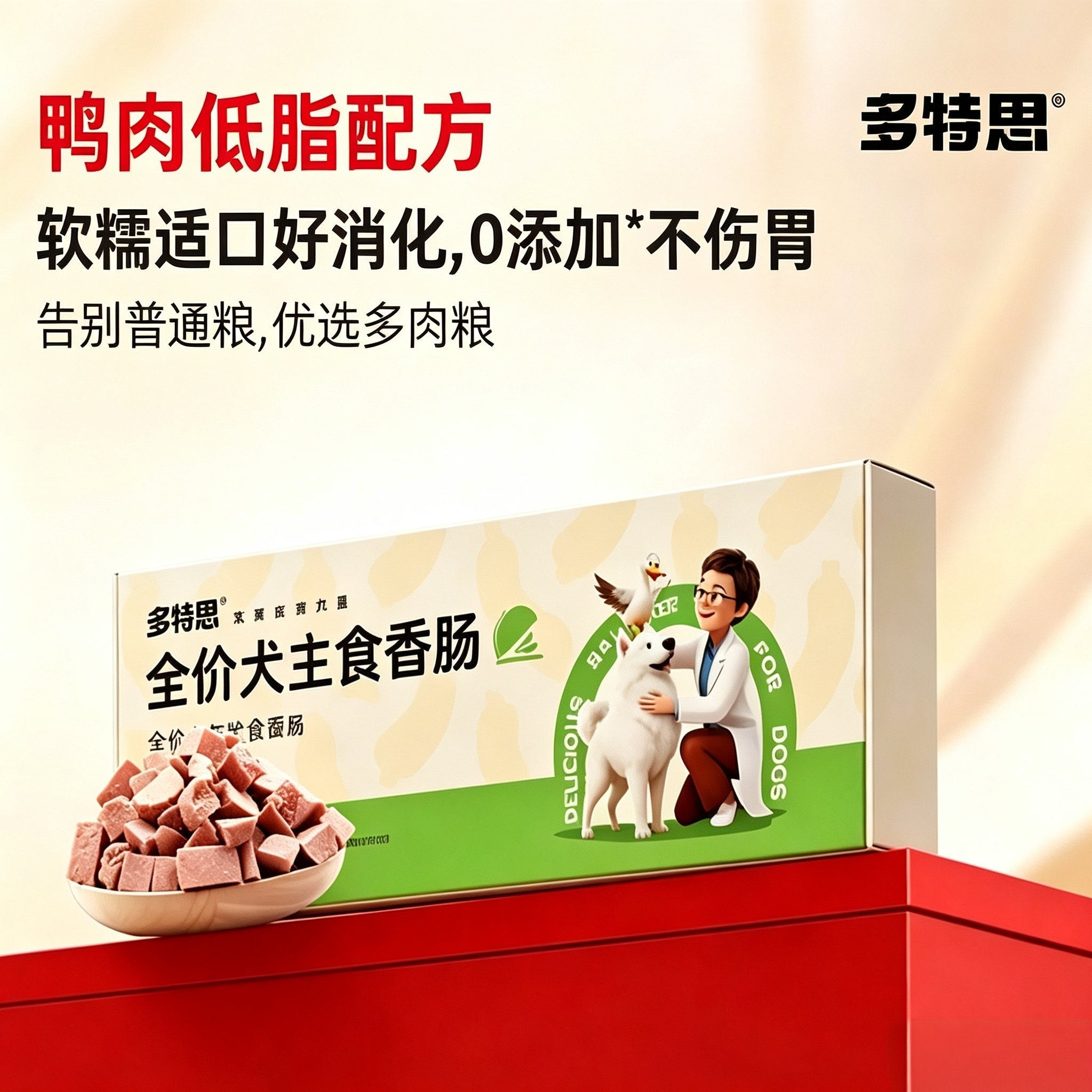 多特思鸭肉鲜肉肠狗狗火腿肠低盐主食肉肠半湿粮软粮全犬种通用