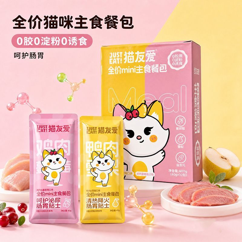 猫友爱主食湿粮餐包鸡肉味养胃鸡肉蔓越莓鸭肉雪梨小鸟胃成幼猫饭