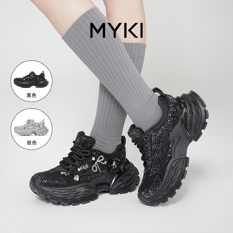 MYKI网面透气老爹鞋女蝴蝶结闪钻