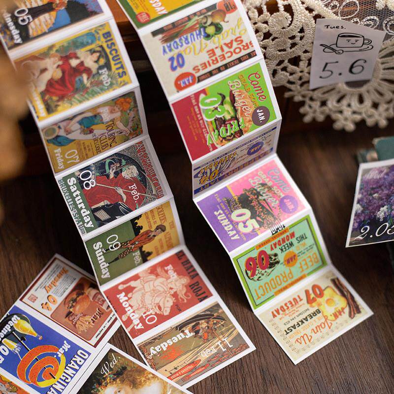 2025年一日一页可撕日付 复古可爱手帐素材日历 铜版纸不干胶贴纸