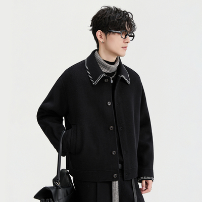{全羊毛}伯爵卓尔25初冬明线设计感双面呢夹克外套男短款毛呢大衣