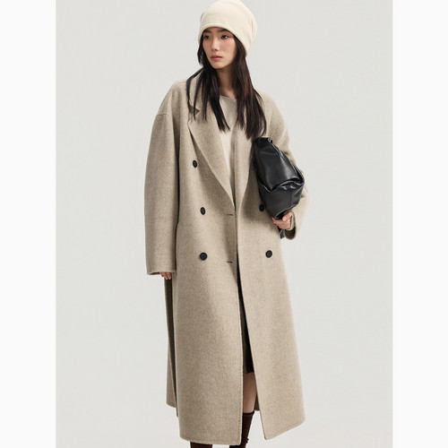 伯爵卓尔2025秋冬高级感双排扣长款毛呢大衣女双面呢时尚羊毛外套