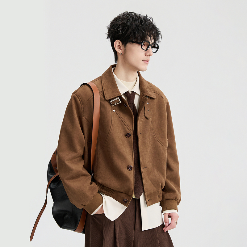{仿麂皮绒美式复古风}伯爵卓尔奥莱店25秋定织高级感夹克男士短款