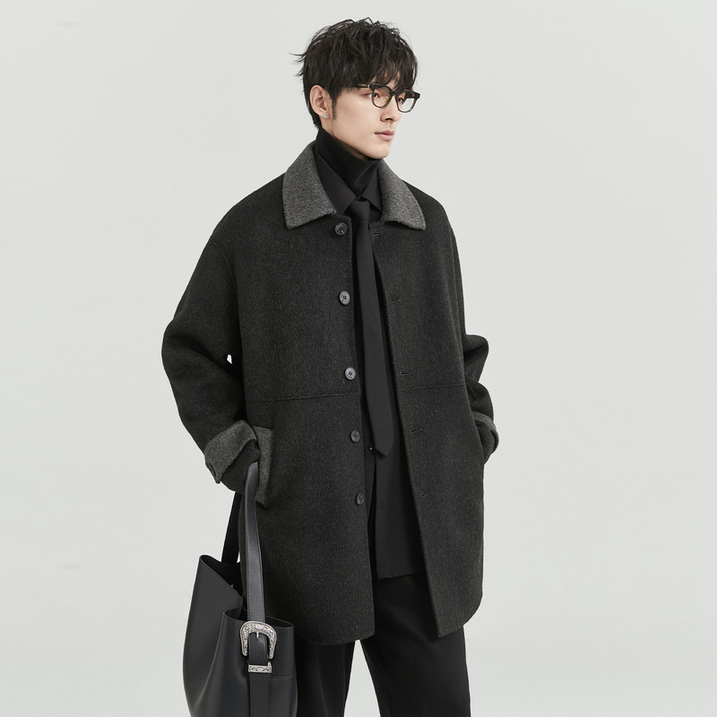 伯爵卓尔耗牛绒羊毛呢中长款大衣