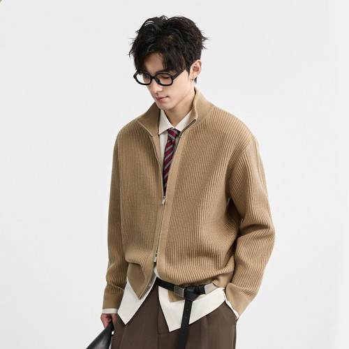 {含莱赛尔羊毛}伯爵卓尔奥莱店25初冬肌理感立领针织衫男开衫外套