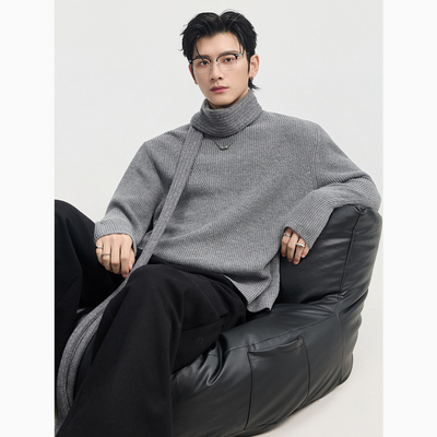 伯爵卓尔奥莱店25秋冬设计感提花毛衣打底衫男含羊毛纯色针织衫