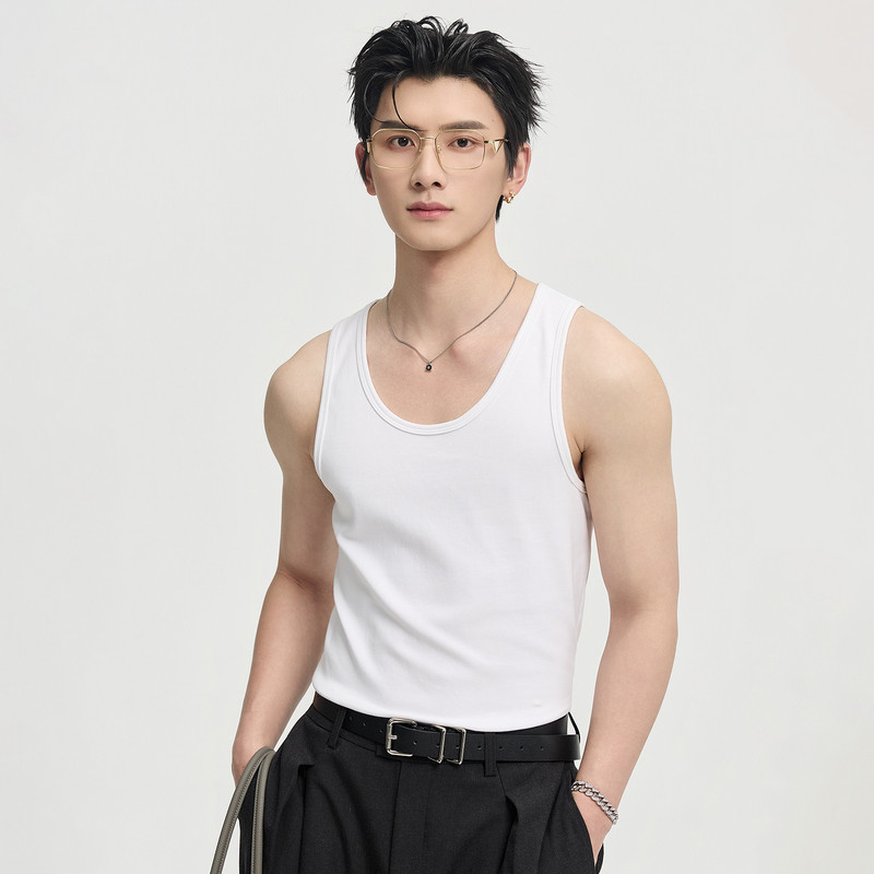 伯爵卓尔26夏季宽松休闲韩版无袖背心男士纯色高级感内搭T恤上衣
