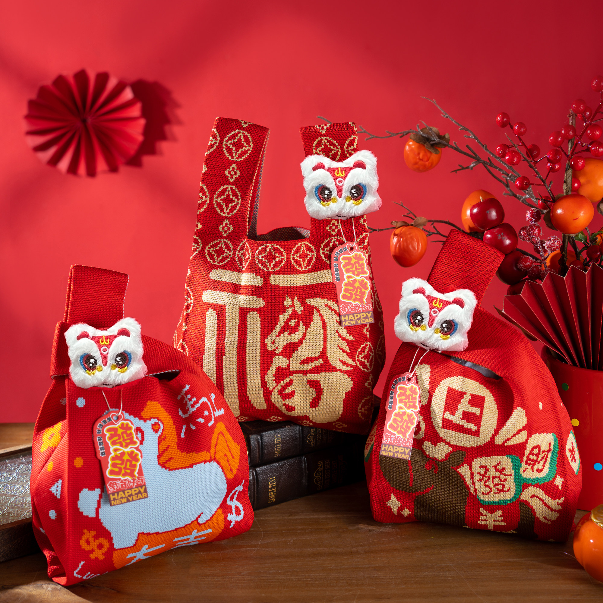 马年新年红色吉祥如意喜庆手腕包伴手礼手提包喜糖春节礼品袋